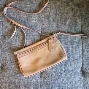 FRYE Distressed Tan Leather Crossbody Wristlet Bag